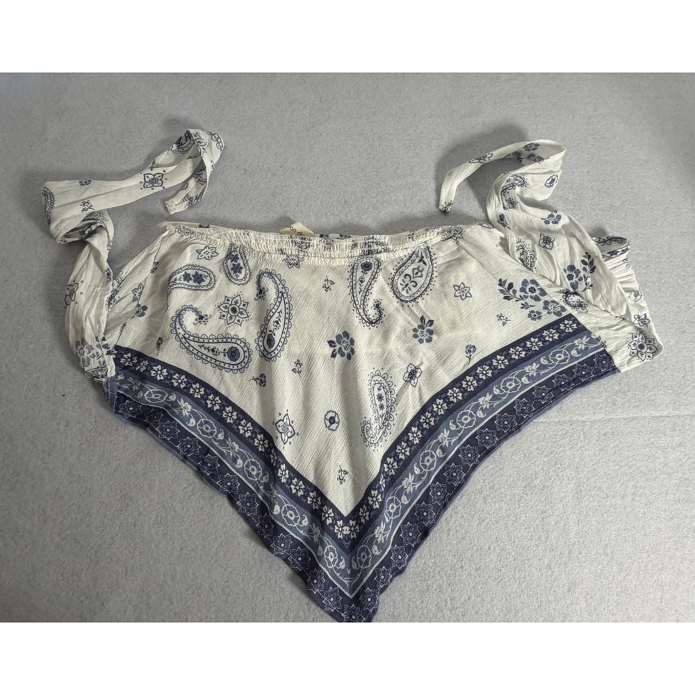 Ocean Drive Womens Blue Paisley Bandana Tube Top Smocked Handkerchief Hem Medium
